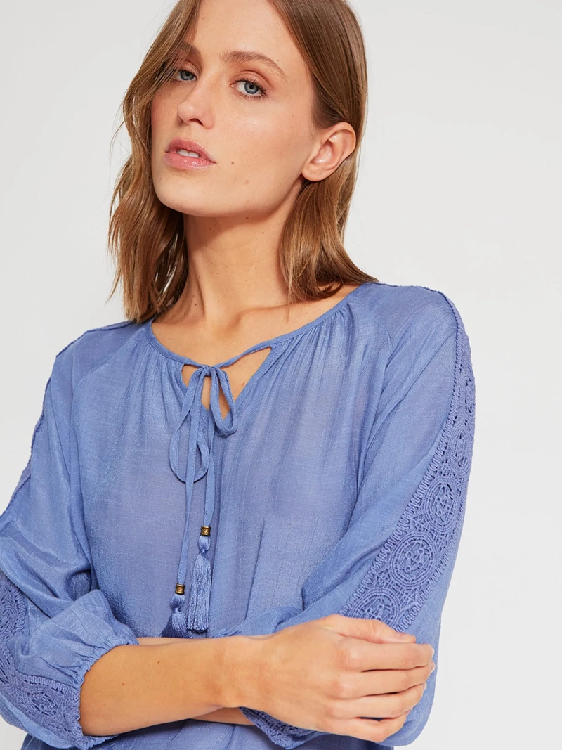 BLUSA MUJER AZIZ MANGA 3/4 MACRAMÉ - 3