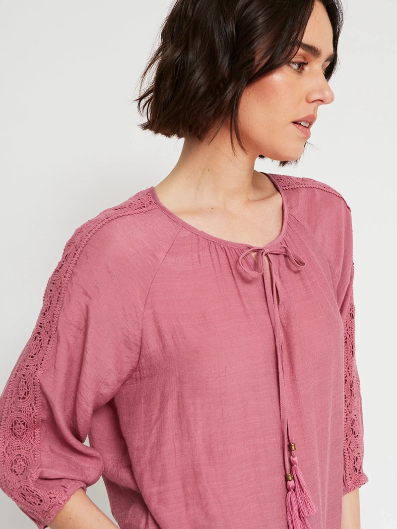 BLUSA MUJER AZIZ MANGA 3/4 MACRAMÉ - 3