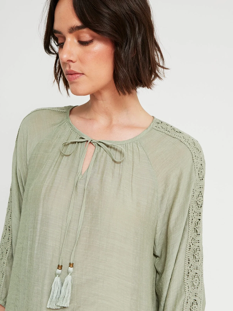 BLUSA MUJER AZIZ MANGA 3/4 MACRAMÉ - 3