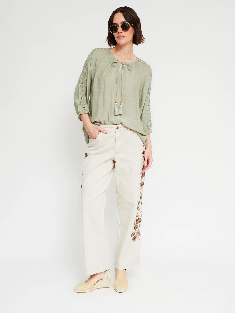 BLUSA MUJER AZIZ MANGA 3/4 MACRAMÉ - 4