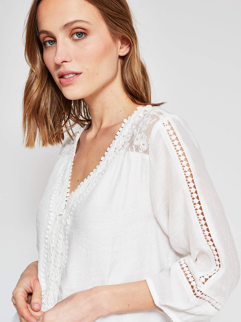 BLUSA MUJER AZIZ MANGA 3/4 MACRAMÉ - 3