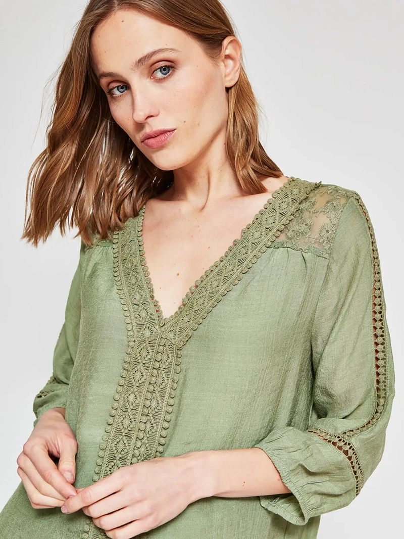 BLUSA MUJER AZIZ MANGA 3/4 MACRAMÉ - 3