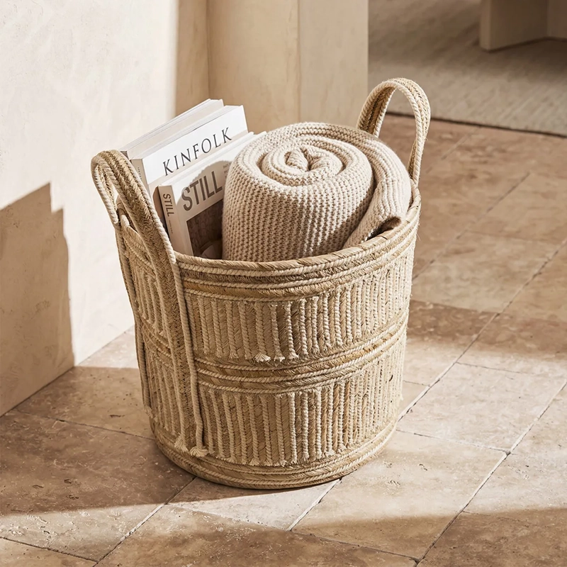 CANASTO DECORATIVO MAISON LINETT LÍNEAS BLANCAS MEDITERRÁNEO 46 CM - 1
