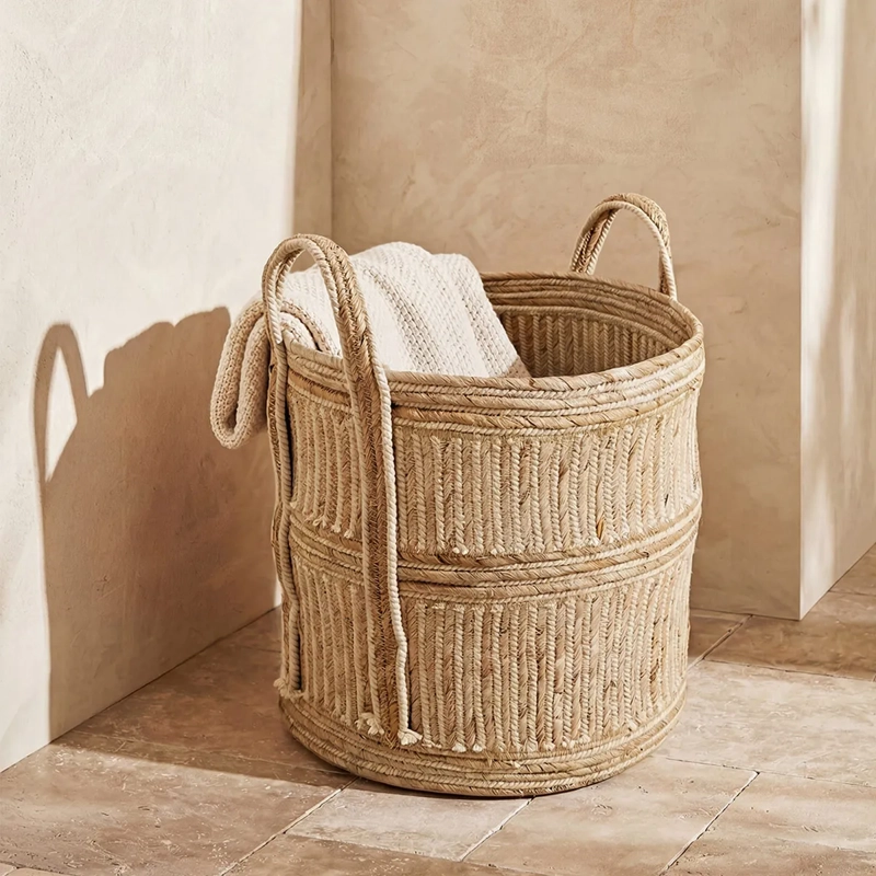 CANASTO DECORATIVO MAISON LINETT LÍNEAS BLANCAS MEDITERRÁNEO 50 CM - 1