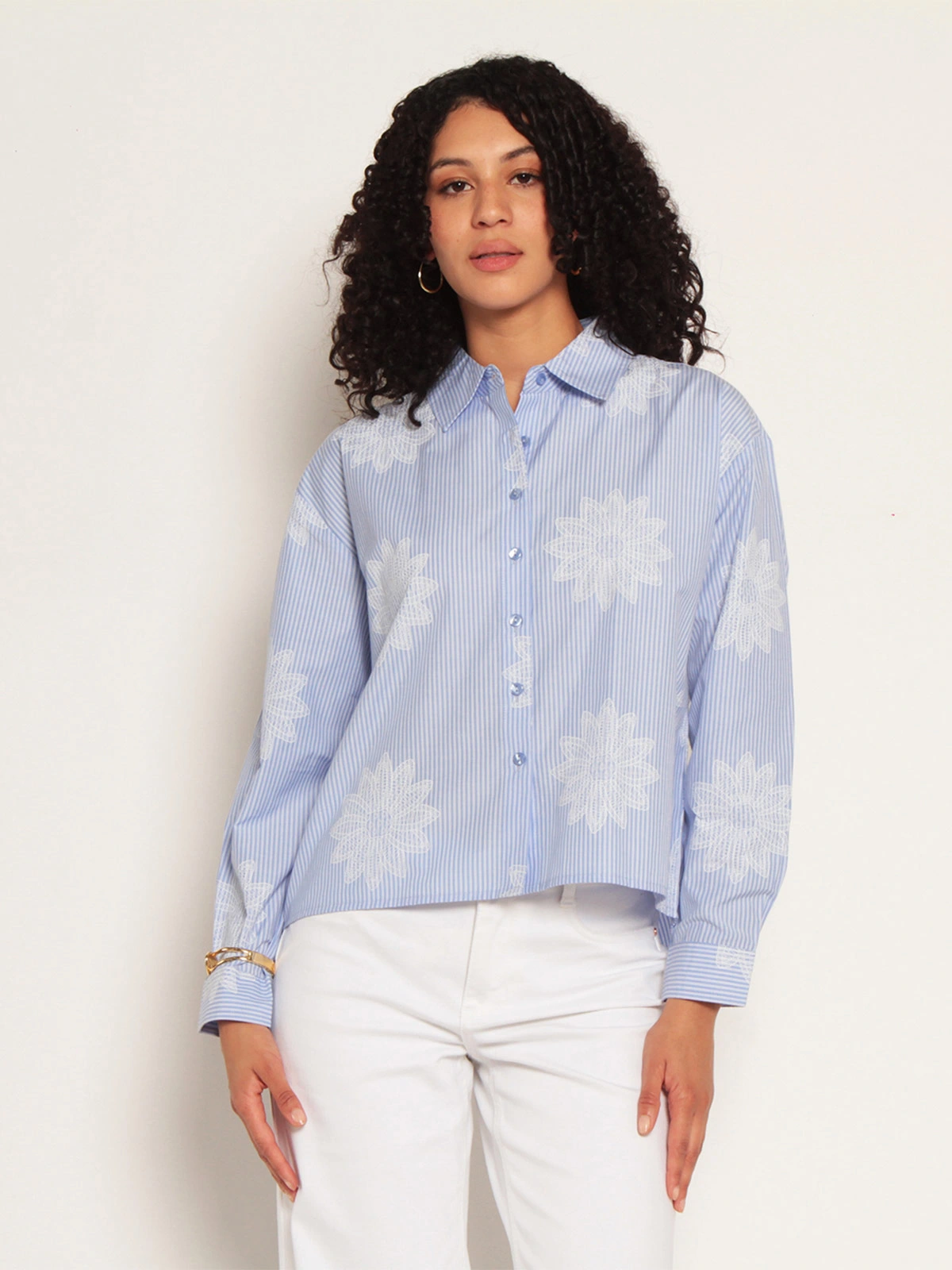 BLUSA MUJER WADOS ALGODÓN MANGA LARGA BORDADO ABOTONADA - 2