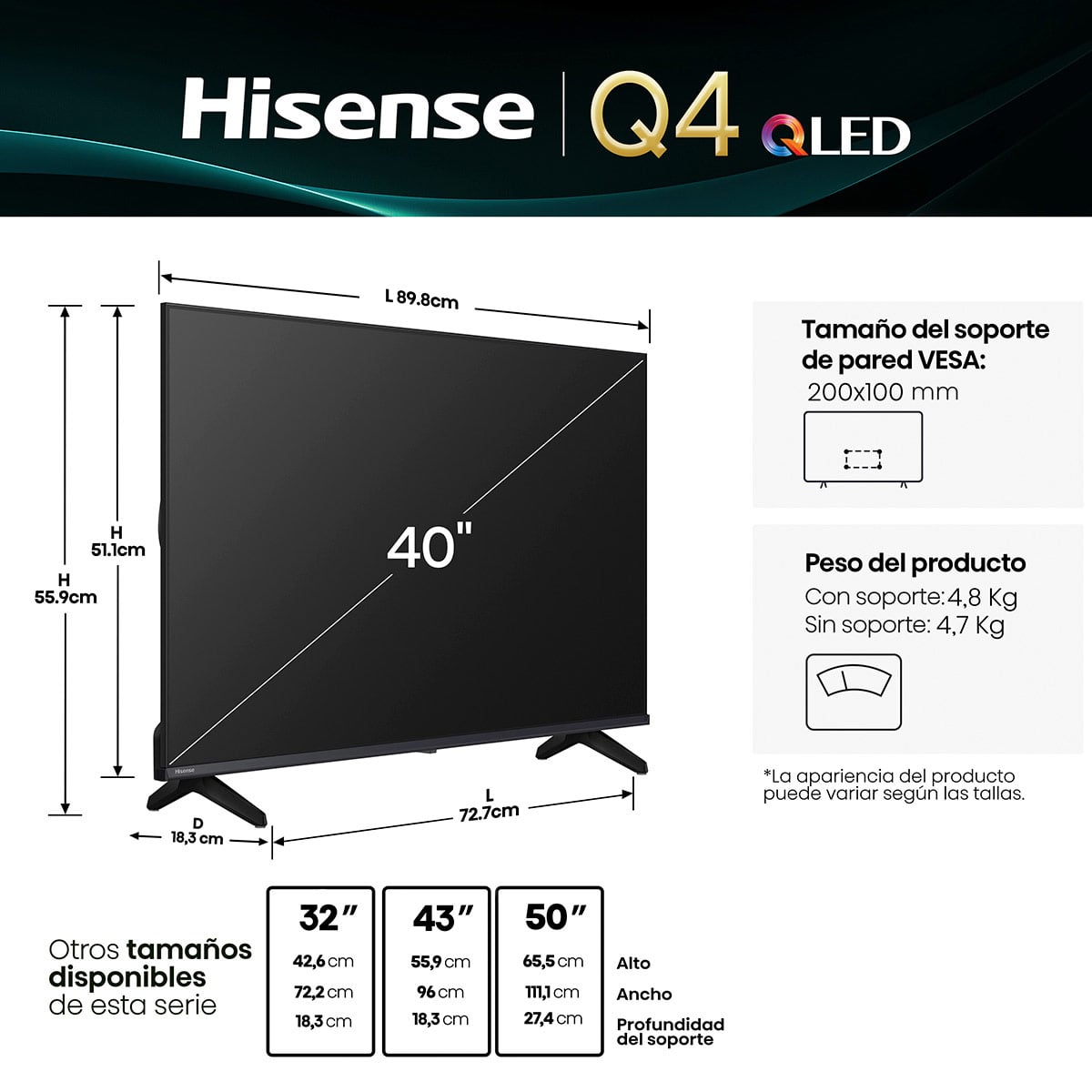 SMART TV HISENSE QLED FULL HD 40” 40Q4SV - 5