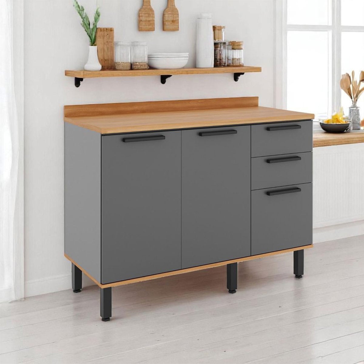 MUEBLE DE COCINA ROCCA CASTAÑA 3 PUERTAS 2 CAJONES GRIS - 2