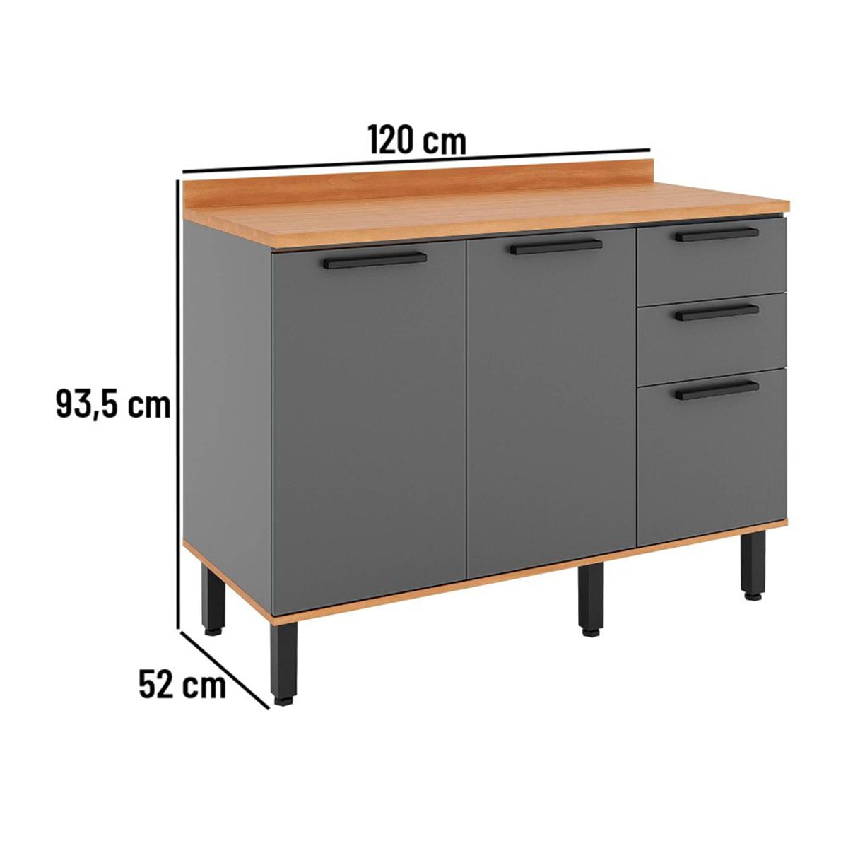 MUEBLE DE COCINA ROCCA CASTAÑA 3 PUERTAS 2 CAJONES GRIS - 4