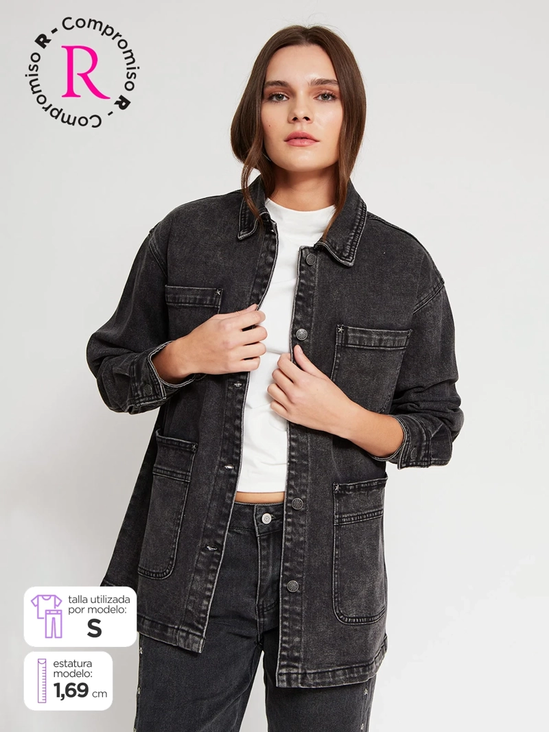 CHAQUETA MUJER AEROPOSTALE ALGODÓN CAMISERA TACHAS - 1