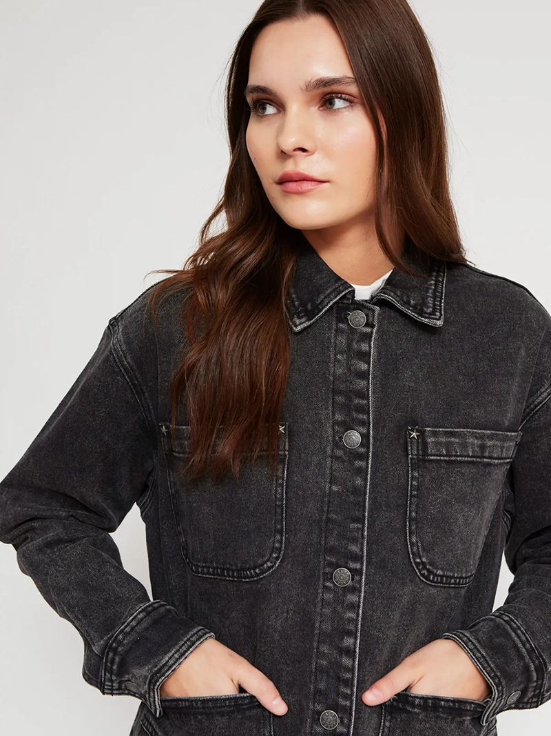 CHAQUETA MUJER AEROPOSTALE ALGODÓN CAMISERA TACHAS - 4