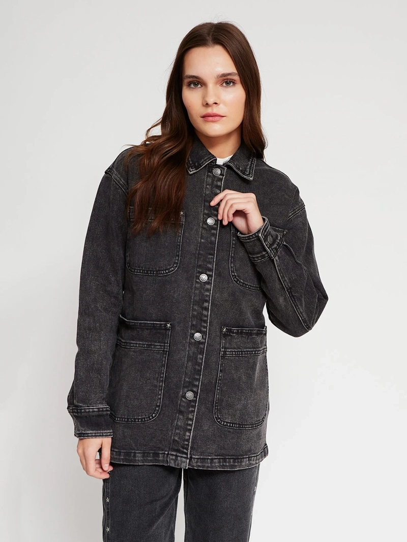 CHAQUETA MUJER AEROPOSTALE ALGODÓN CAMISERA TACHAS - 2