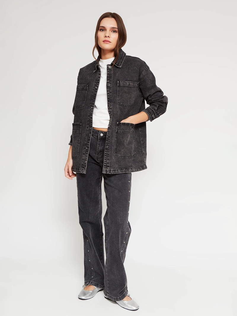 CHAQUETA MUJER AEROPOSTALE ALGODÓN CAMISERA TACHAS - 5