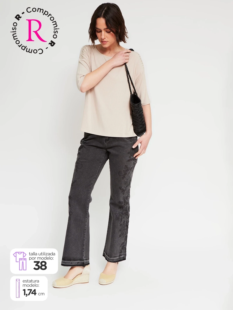 JEANS MUJER TATIENNE ALGODÓN FLARE BORDADO - 1