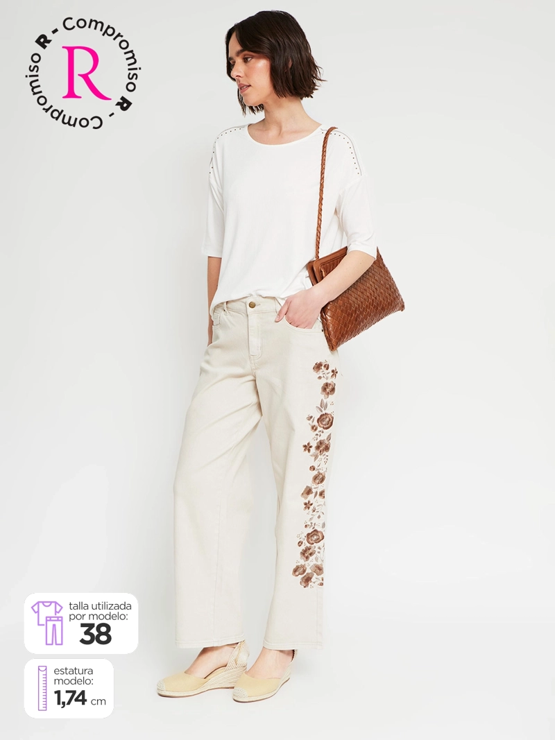 PANTALÓN MUJER TATIENNE ALGODÓN BARREL BORDADO - 1