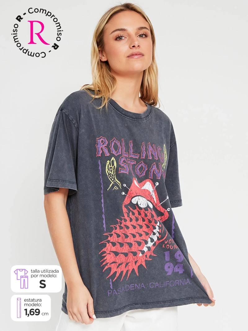 POLERA MUJER BARBADOS ALGODÓN MANGA CORTA THE ROLLING STONES