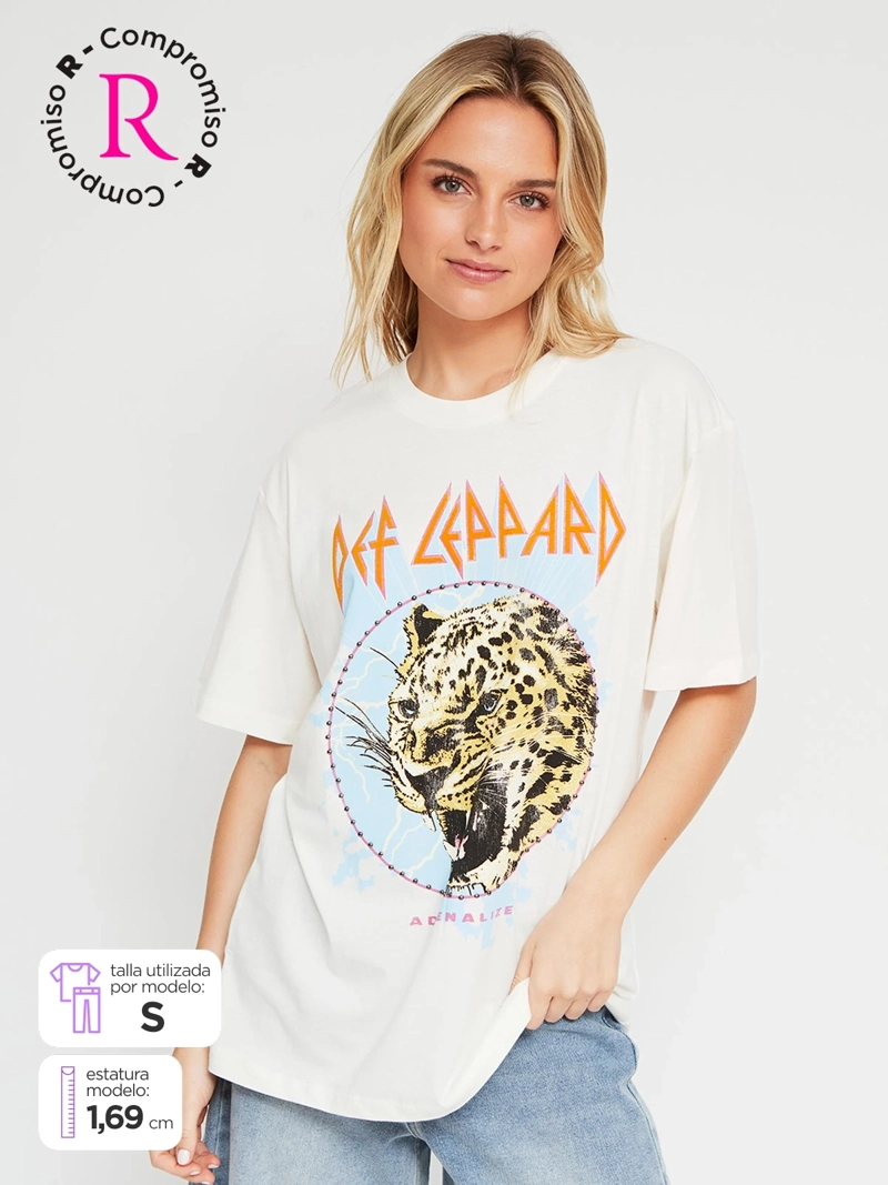 POLERA MUJER BARBADOS ALGODÓN MANGA CORTA DEF LEPPARD