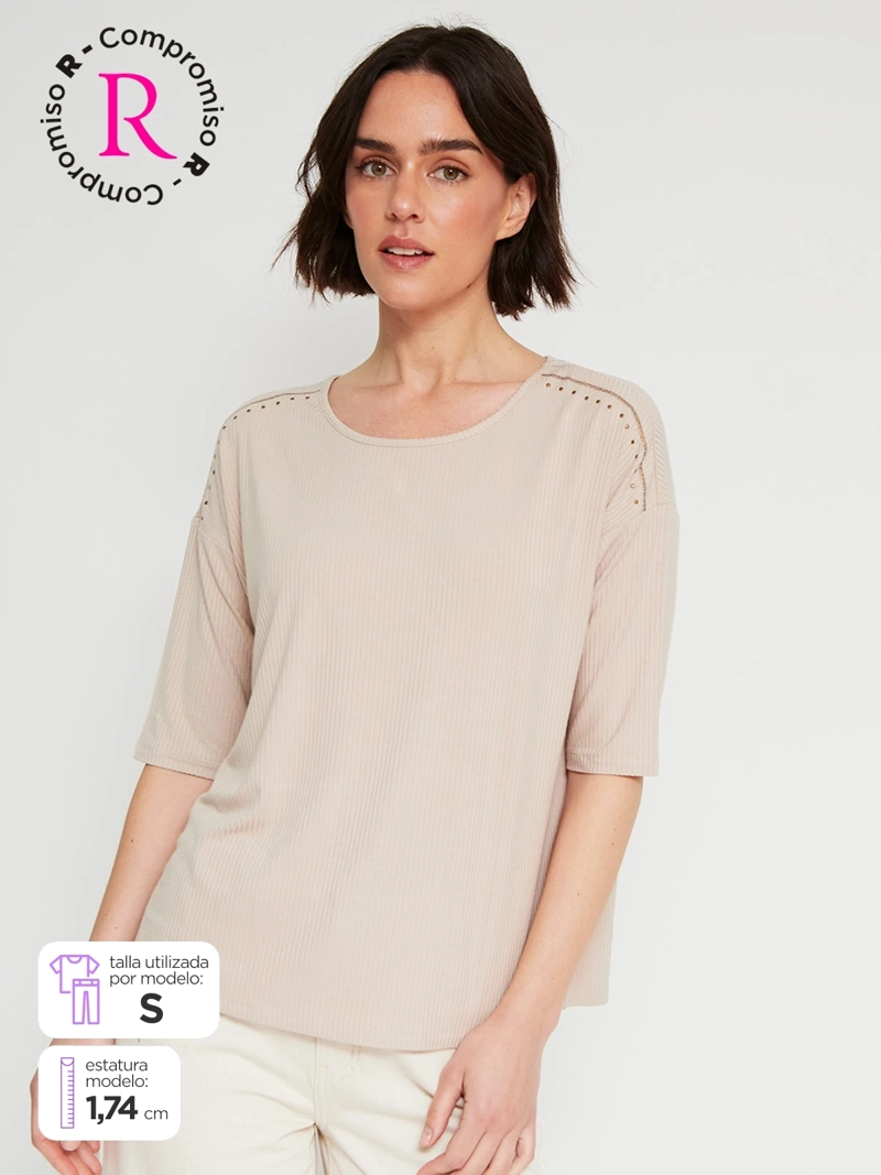 POLERA MUJER TATIENNE MANGA 3/4 TACHAS - 1