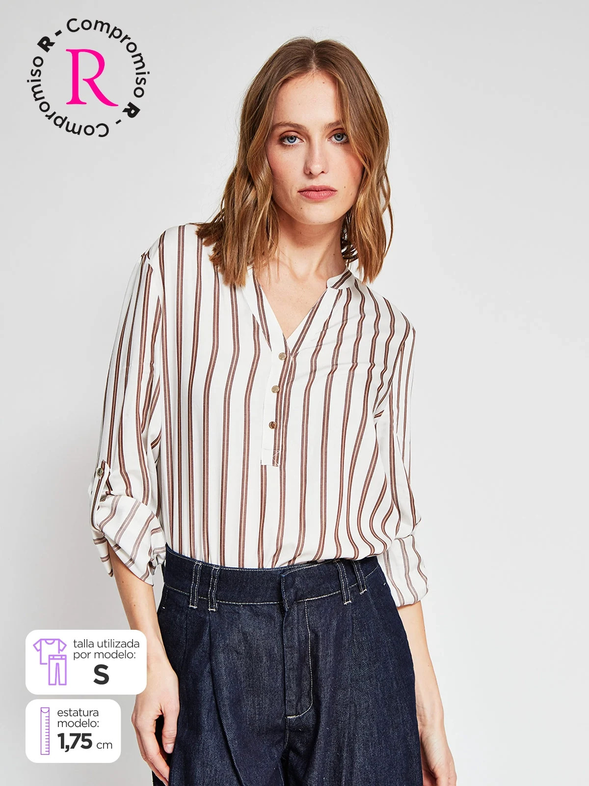 BLUSA MUJER CACHAREL CUELLO MAO MANGA LARGA ESTAMPADA