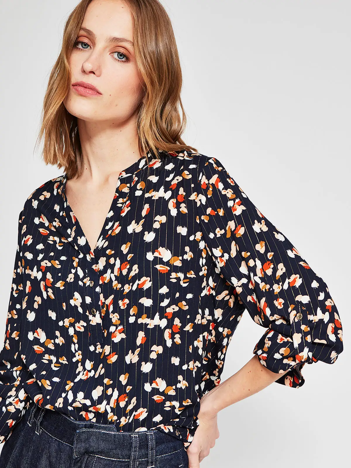 BLUSA MUJER CACHAREL CUELLO MAO MANGA LARGA ESTAMPADA - 4