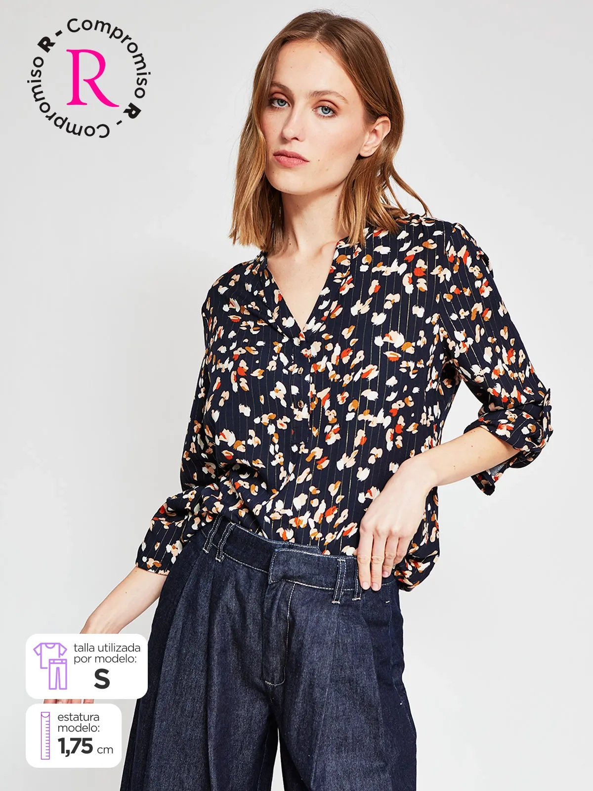 BLUSA MUJER CACHAREL CUELLO MAO MANGA LARGA ESTAMPADA