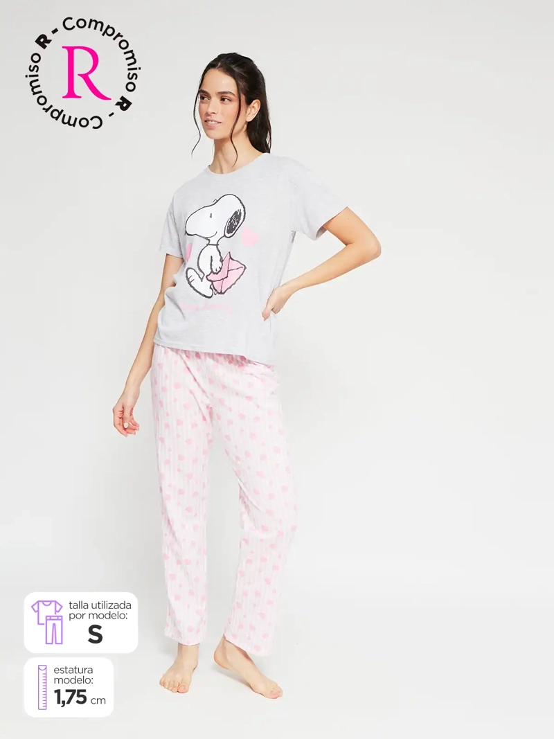 PIJAMA MUJER SNOOPY RECTO GRIS CLARO - 1