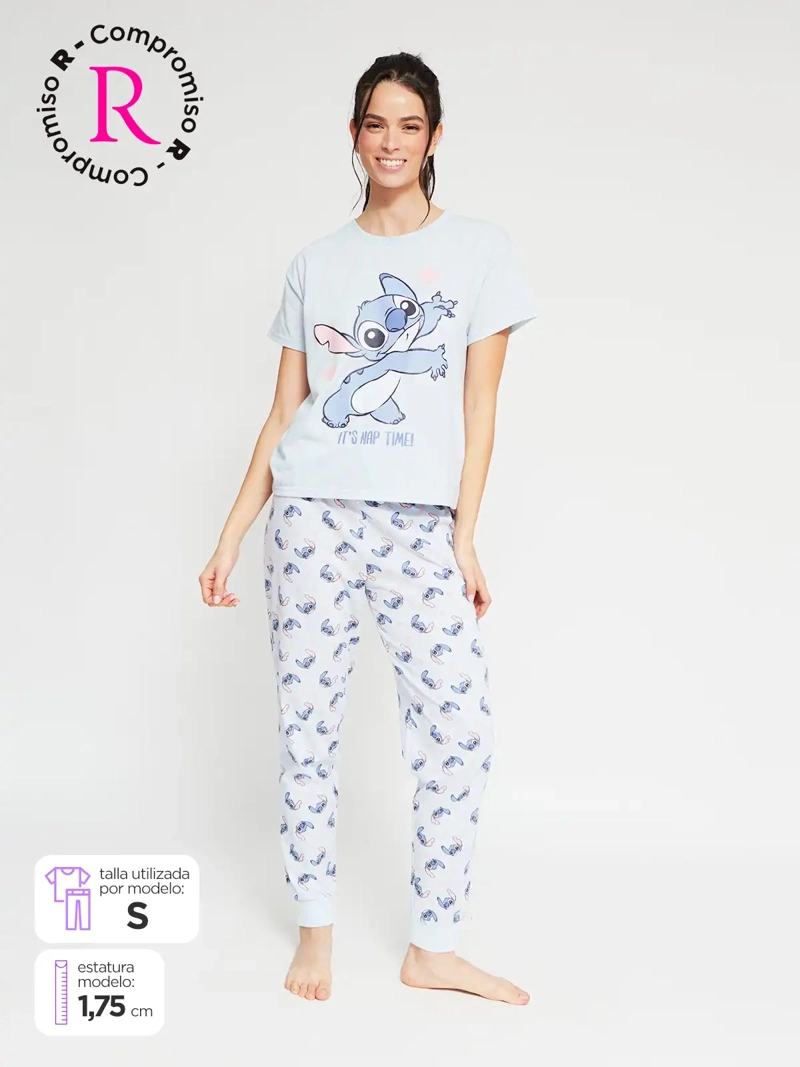 PIJAMA MUJER STITCH JOGGER CELESTE - 1