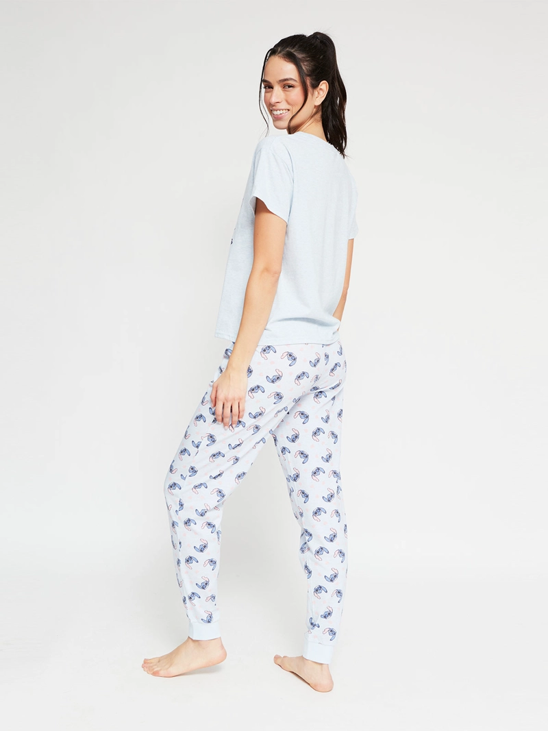 PIJAMA MUJER STITCH JOGGER CELESTE - 2