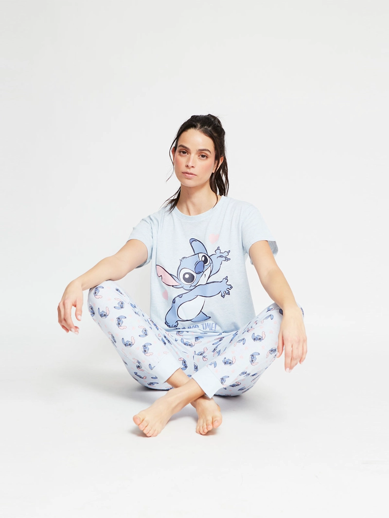 PIJAMA MUJER STITCH JOGGER CELESTE - 4