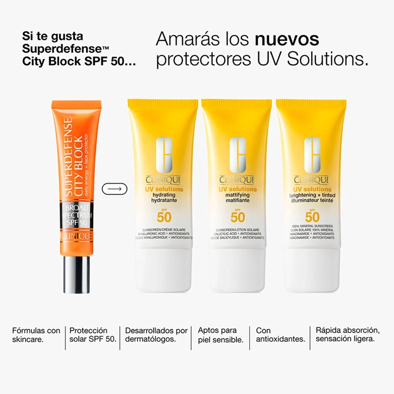 PROTECTOR SOLAR CLINIQUE UV SOLUTIONS BRIGHTENING+TINTED SUNSCREEN SPF50 40ML - 9