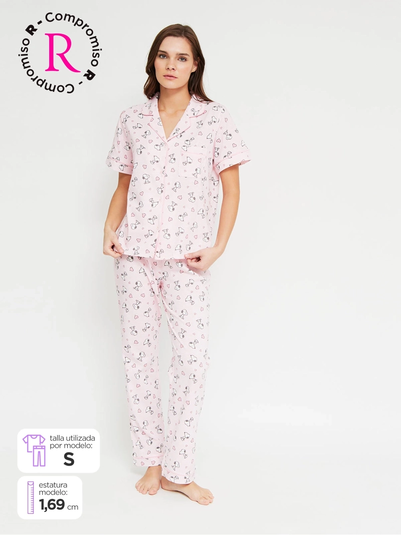 PIJAMA MUJER SNOOPY CAMISERO MANGA CORTA