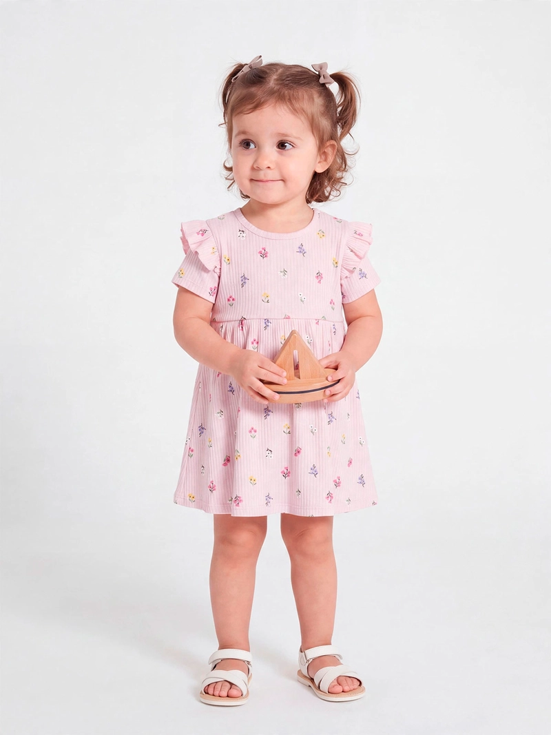 VESTIDO NIÑA BABY HARVEST ALGODÓN MANGA CORTA RIB - 1