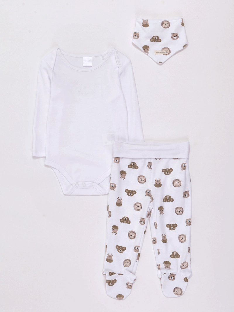 CONJUNTO BEBÉ NIÑO BABY HARVEST 3 PIEZAS GORRITO BODY Y PATITAS ALGODÓN