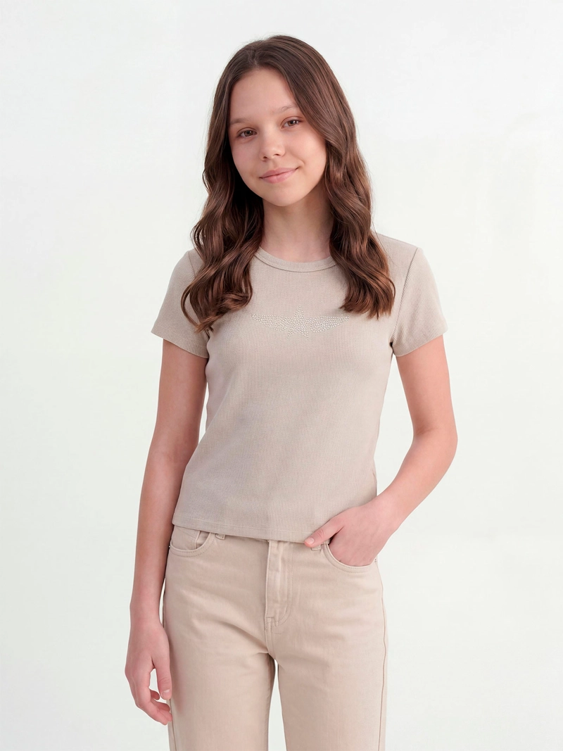 POLERA NIÑA INDEX TEEN ALGODÓN MANGA CORTA STRASS - 1