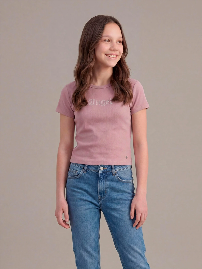 POLERA NIÑA INDEX TEEN ALGODÓN MANGA CORTA STRASS - 1