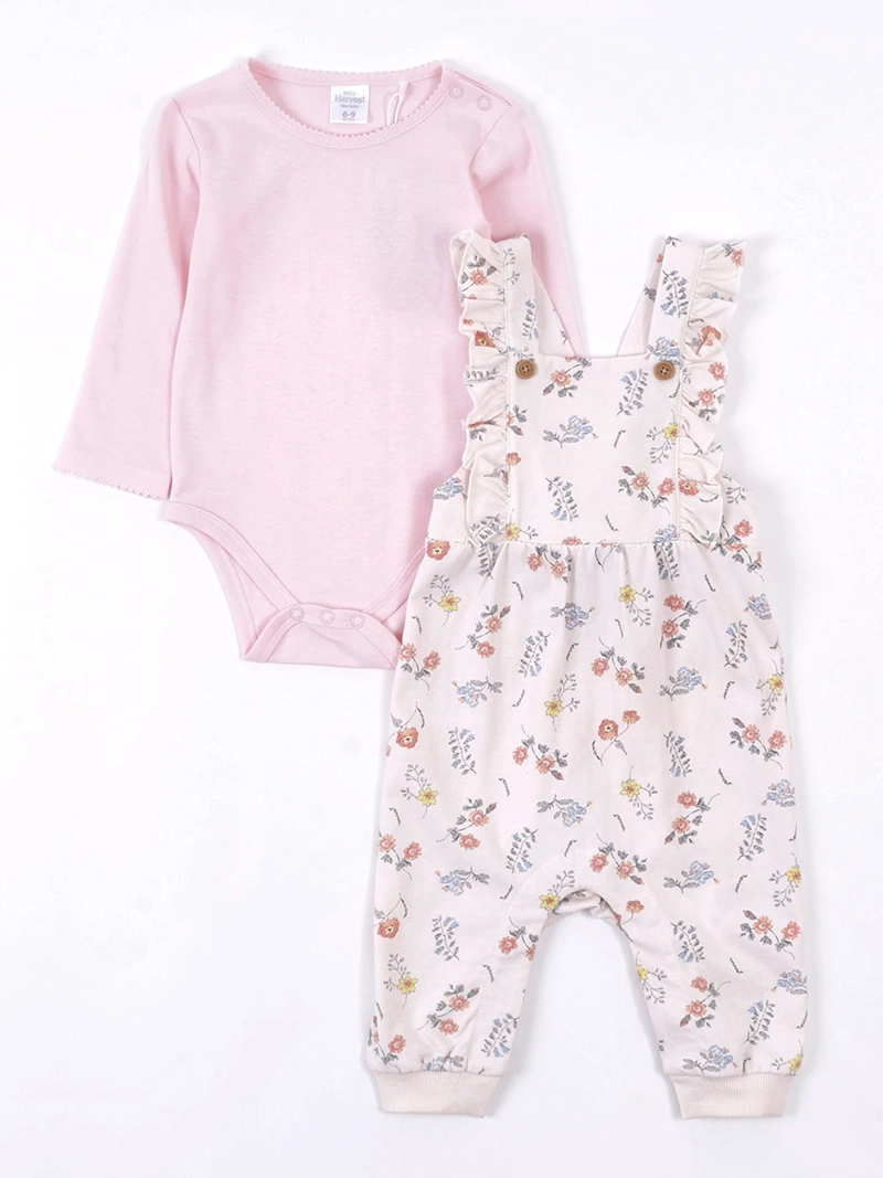 CONJUNTO NIÑA BABY HARVEST JARDINERA CON VUELOS Y BODY - 1