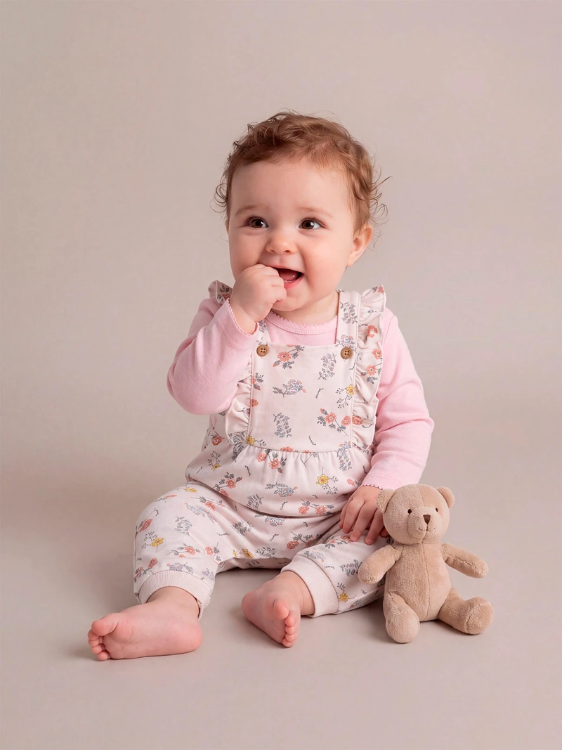 CONJUNTO NIÑA BABY HARVEST JARDINERA CON VUELOS Y BODY