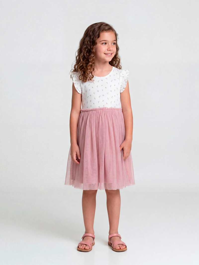 VESTIDO NIÑA HARVEST ALGODÓN CORTO TUL - 1