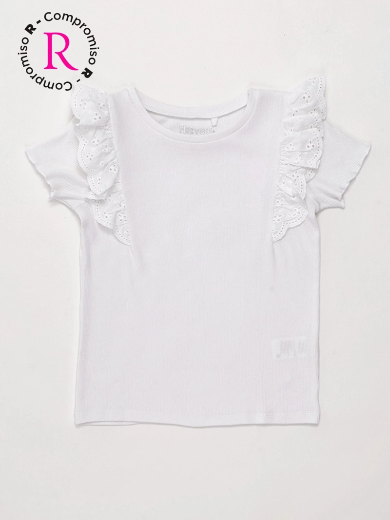 POLERA NIÑA HARVEST ALGODÓN MANGA CORTA BRODERIE - 3