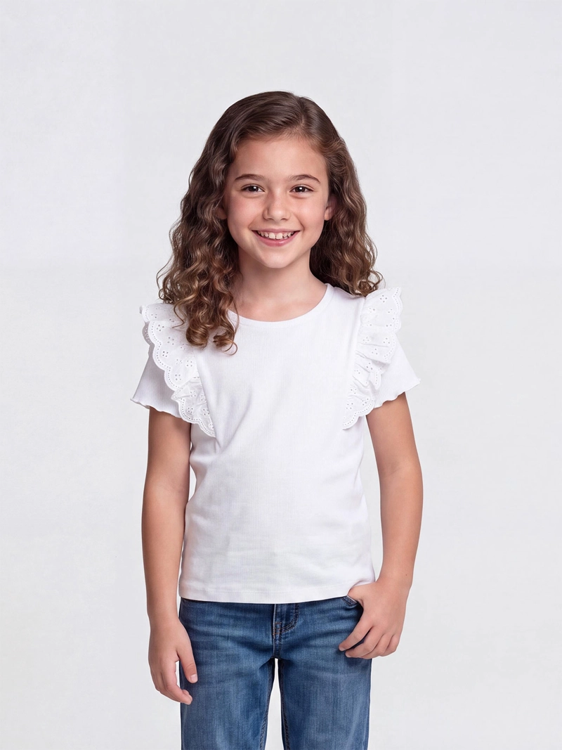 POLERA NIÑA HARVEST ALGODÓN MANGA CORTA BRODERIE