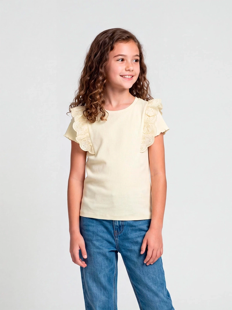 POLERA NIÑA HARVEST ALGODÓN MANGA CORTA BRODERIE