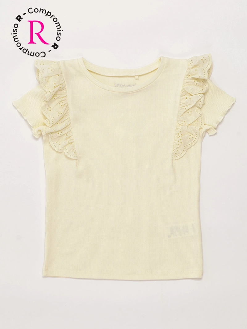 POLERA NIÑA HARVEST ALGODÓN MANGA CORTA BRODERIE - 3
