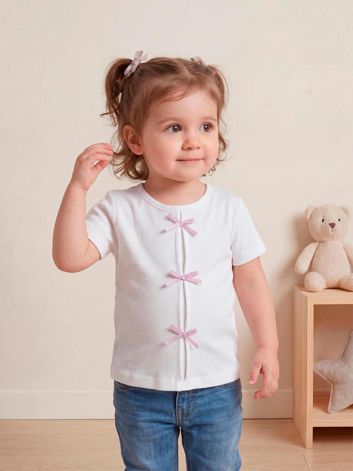 POLERA NIÑA BABY HARVEST ALGODÓN MANGA CORTA RIB LISA VUELOS