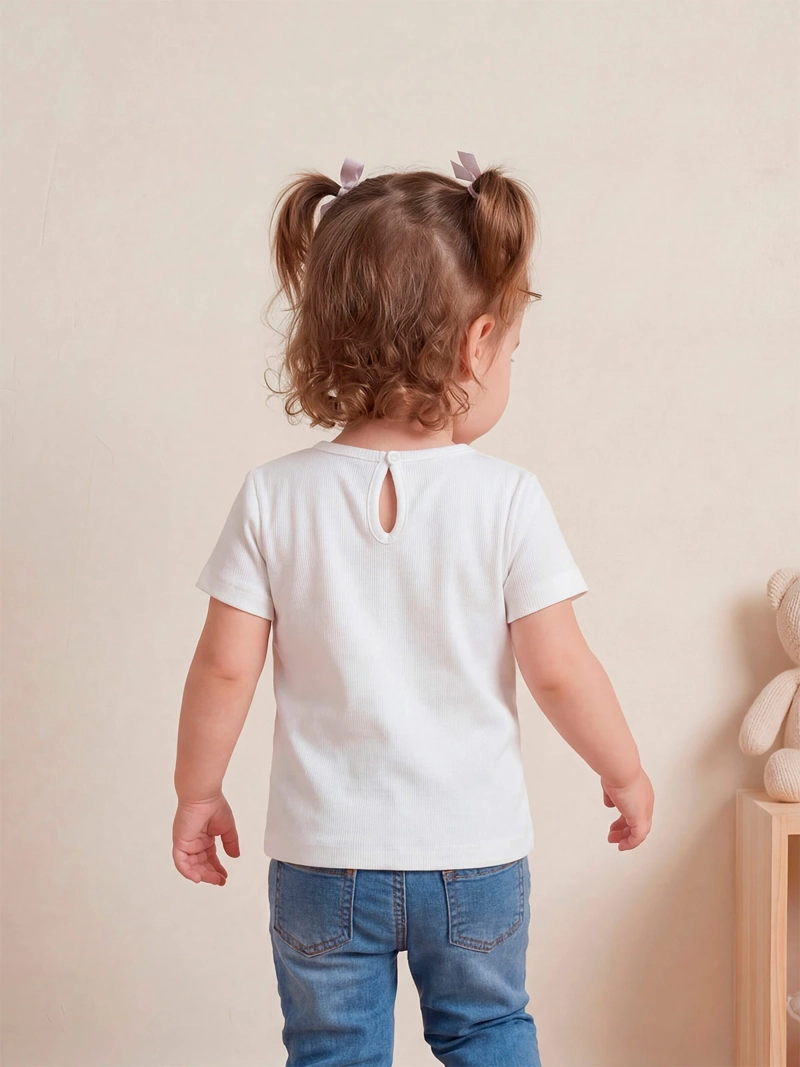 POLERA NIÑA BABY HARVEST ALGODÓN MANGA CORTA RIB LISA VUELOS - 2