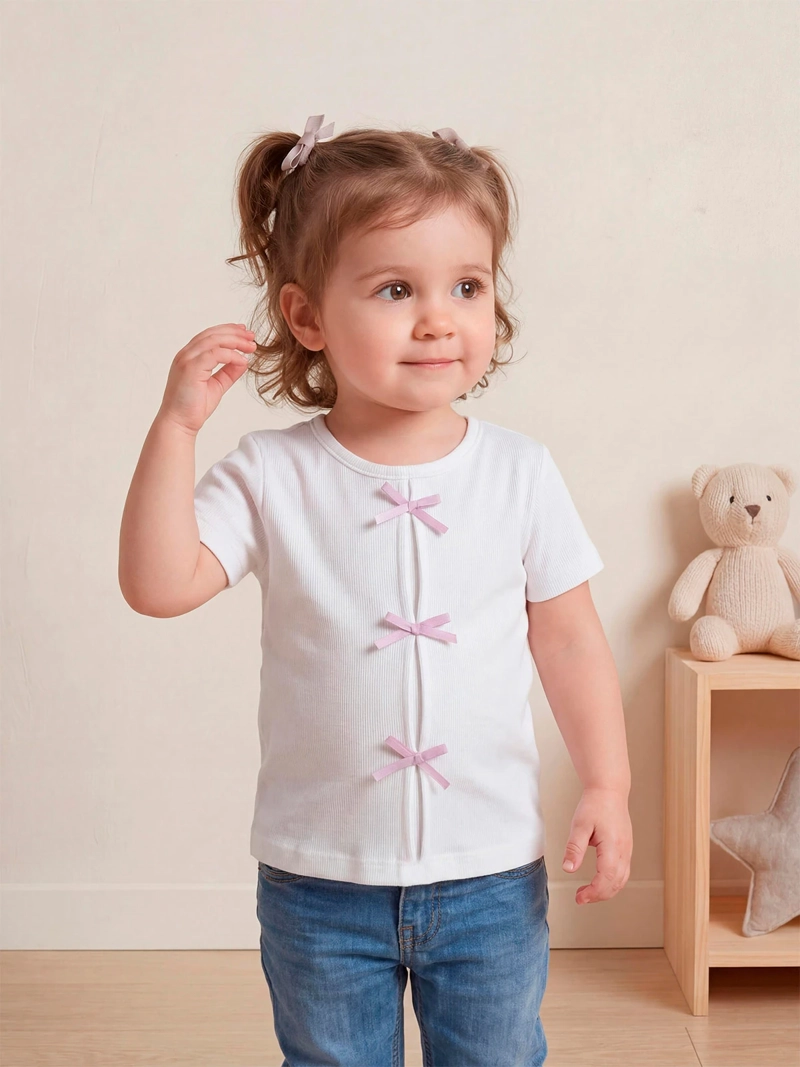 POLERA NIÑA BABY HARVEST ALGODÓN MANGA CORTA RIB LISA VUELOS