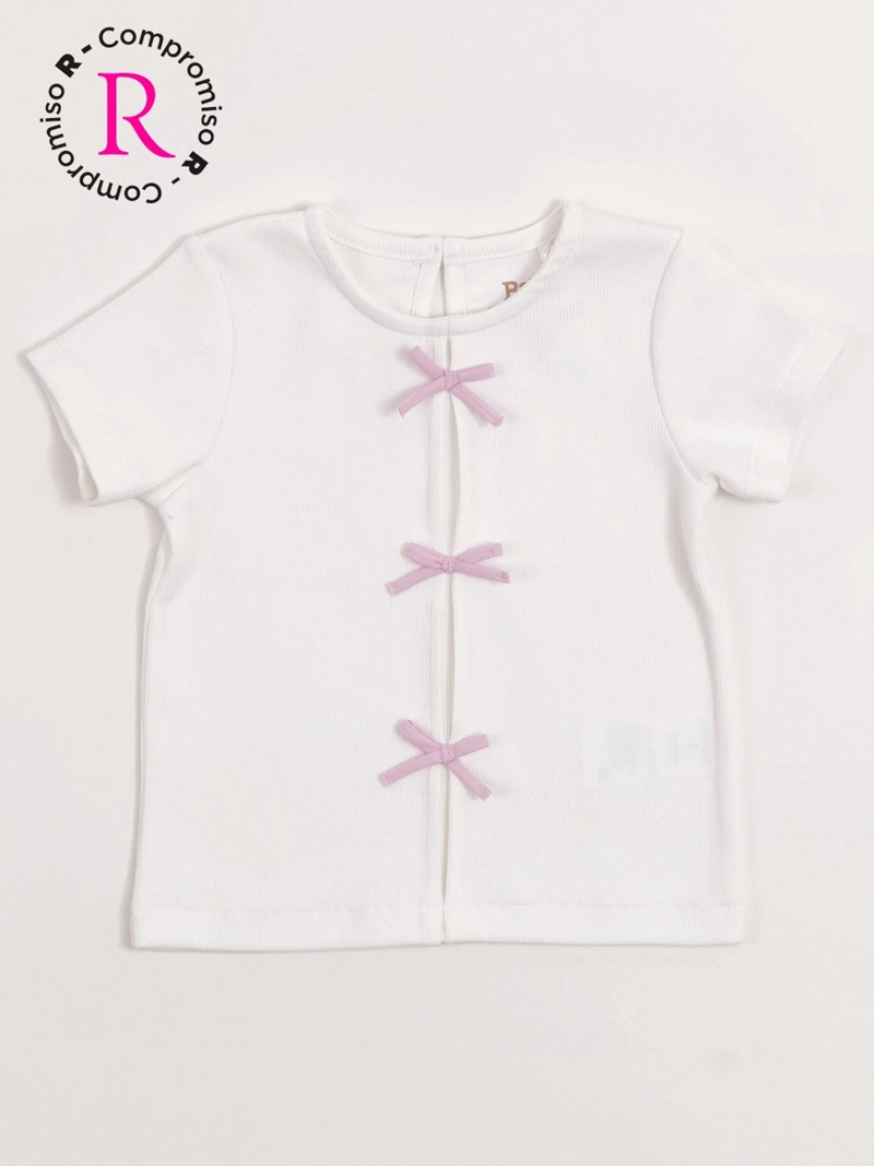 POLERA NIÑA BABY HARVEST ALGODÓN MANGA CORTA RIB LISA VUELOS - 3