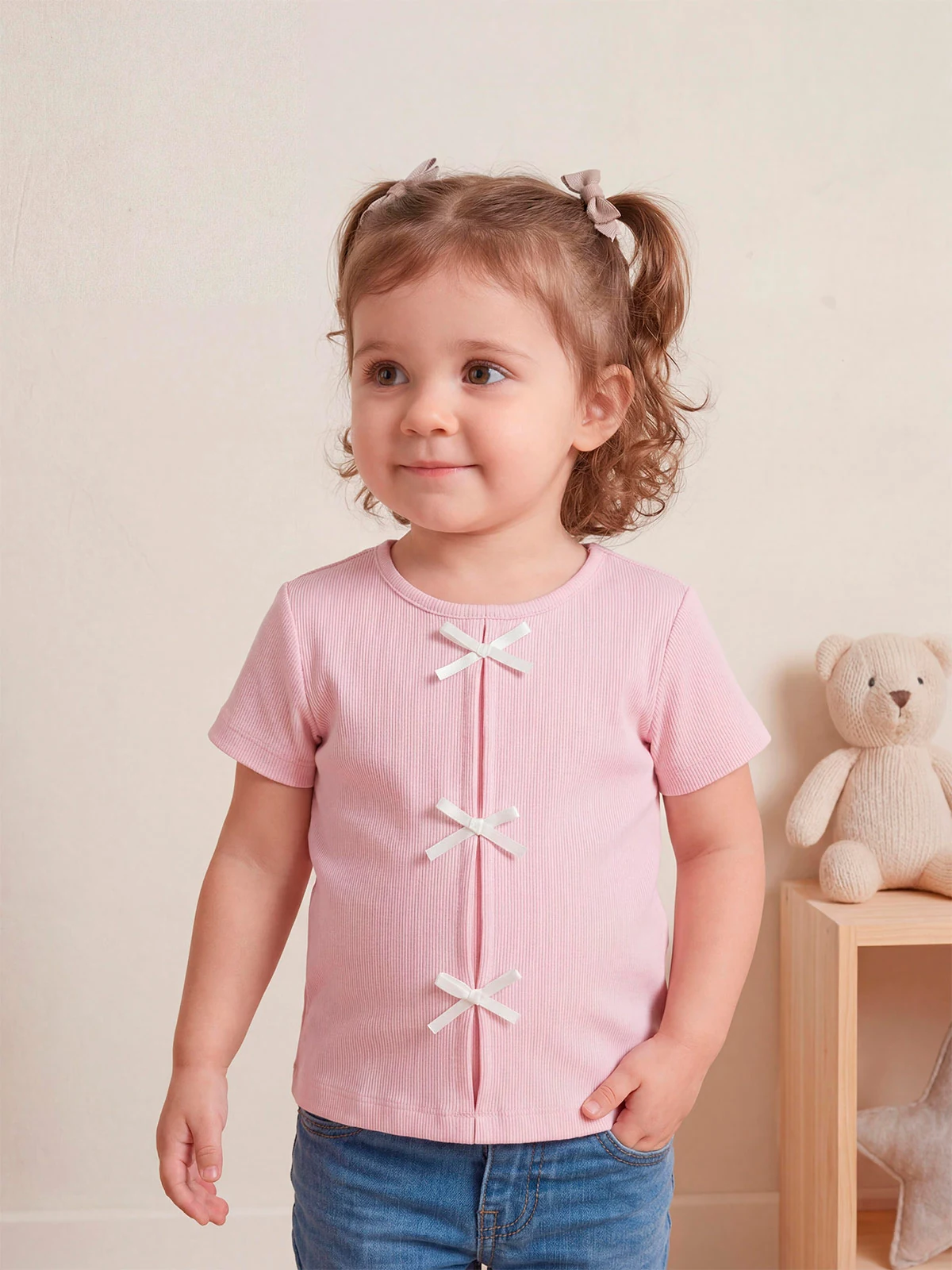 POLERA NIÑA BABY HARVEST ALGODÓN MANGA CORTA RIB LISA VUELOS