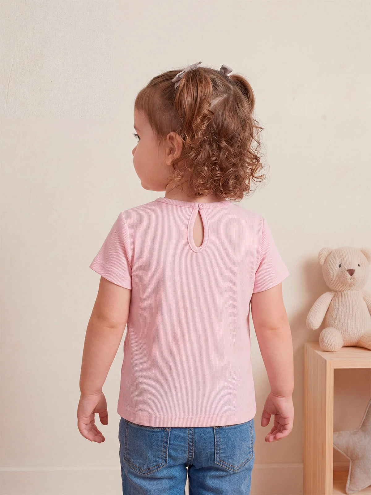 POLERA NIÑA BABY HARVEST ALGODÓN MANGA CORTA RIB LISA VUELOS - 2