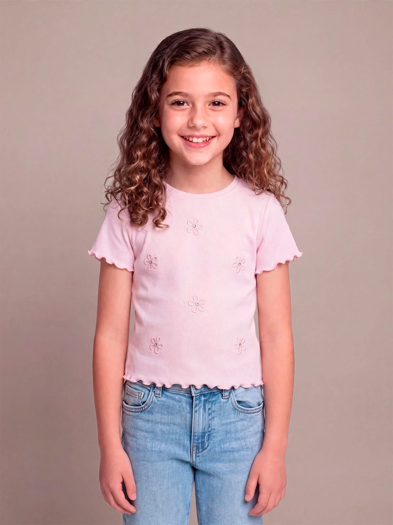 POLERA NIÑA HARVEST ALGODÓN MANGA CORTA RIB