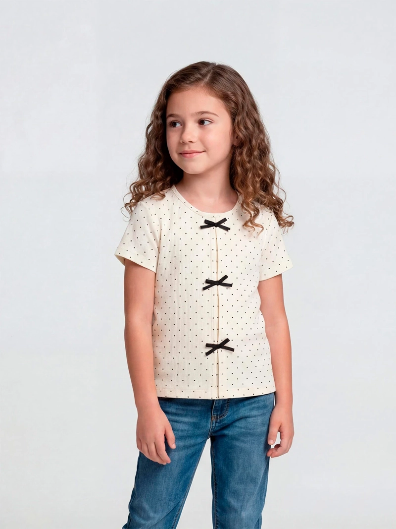 POLERA NIÑA HARVEST ALGODÓN MANGA CORTA RIB LAZOS - 1