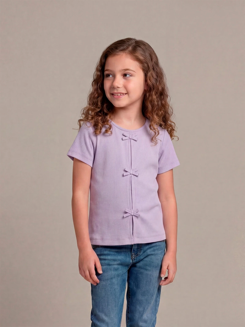 POLERA NIÑA HARVEST ALGODÓN MANGA CORTA RIB LAZOS - 1